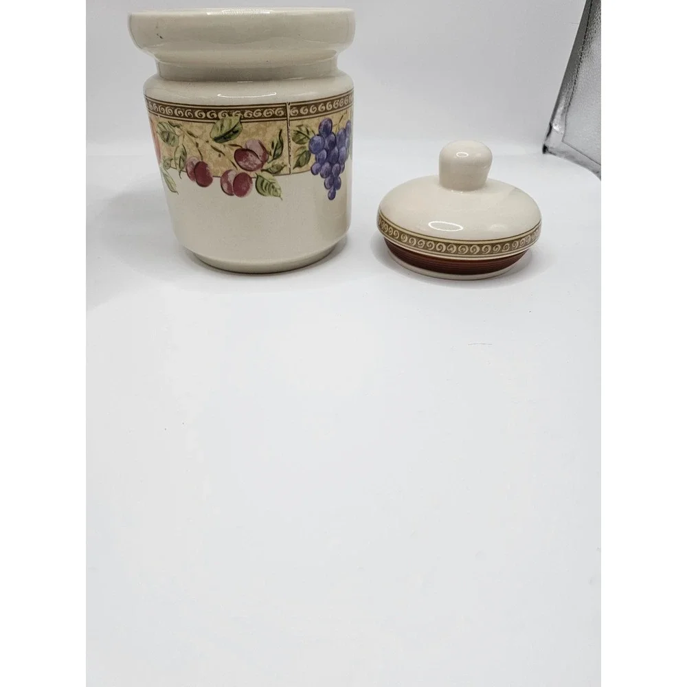 Gibson Everyday Fruit Ceramic Canister Small Jar with Lid Grapes Peaches Cream
